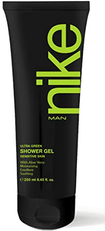 NIKE - Ultra Green 250 ml, Gel de Baño Hombre, para Piel Sensible, con Aloe Vera, Aroma Amaderado Oriental, Gel Masculino, Fresco
