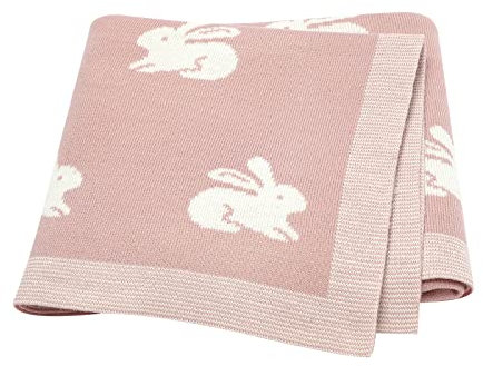 Hadetoto Baby Blanket for Newborn 100% Cotton Soft Knitted Blankets Baby Essentials for Newborn 90 x 70cm Bunny - Pink