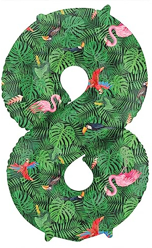 Folat 64158 Luftballon Geburtstag Ziffer Zahl 8 Jungle Vibe Grün 86 cm - Helium Ballon Decoration Geburtstagdeko, Ballon Zahl