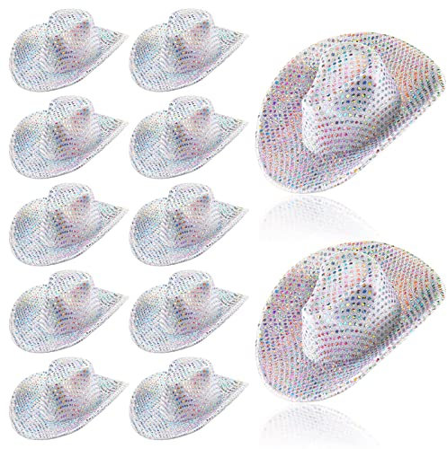 Sotiff 12 Pcs Mini Cowboy Hat Tiny Disco Glitter Hats,Silver