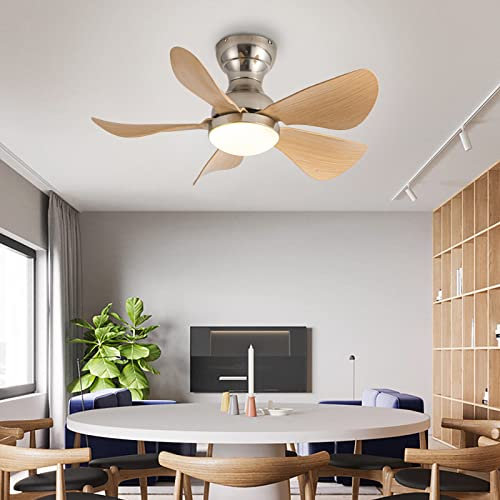Moderne LED Lampe Ventilateur Plafond 73cm Réversible Ventilateur De Plafond Avec Lumière Et Télécommande Silencieux 5 Pales 6 Vitesses Moteur DC Pour Chambre Cuisine-D