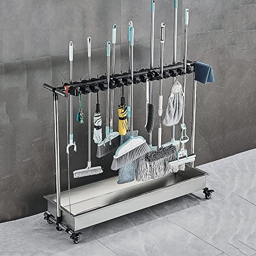 Nassmopp-Abflussregal,Reinigungswerkzeugwagen,Edelstahl Besenhalterung,Reinigungswagen,Gartengerätehalter,Gartengaragen-OrganizerFür Garten, Werkstattraum,Garage,Restaurant,Schule,Krankenhaus (Size :