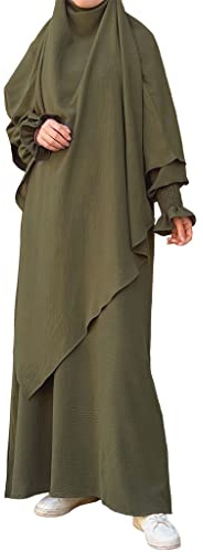 BRONG Gebetskleidung für Frauen 2 Stück Abaya Muslim Damen mit Khimar Hijab Abaya Kleid Lose Langen Ärmeln Maxi Muslimische Kleider Damen mit Jilbab Burka Ganzkörper Kleidung