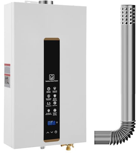 Tankless Water Heater Natural Gas,Instant Hot Gas Water Heater,Indoor 3.18 GPM,Constant Natural Water Heater with Fahrenheit Digital Display,Multi-Protection (White)