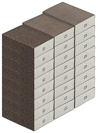 Schleifschwamm Set grob mittel fein Körnungen je 32 Stück Schleifschwämme K60, K120, und K220, Also 96 Schleifklötze für Holz Lack Metall Trocken u. Nass Schleifen waschbar u. wiederverwendbar im Mix