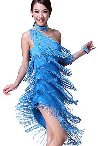 Rubruan Latein Tanz Kleider Kostüme - Latin Tänze Walzer Tango Swingtanz Party Salsa Dekoration Accessoires Pailletten Quasten Wettkampf Ball Rock Trikot Tanzkleid für Damen Mädchen