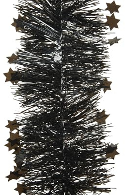 Decoris Weihnachtsgirlande 2,7m x 9cm mit Sternen - Lametta Girlande - Sternengirlande - Guirlande Lametta d10h270 cm zwart - Schwarz