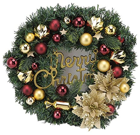Alvinlite Weihnachtskranz Für Die Haustür, 39,9 cm (15,7 Zoll), Beleuchteter Kranz Mit Weihnachtskugeln Und Blumen, Leuchtende Farben, Künstlich, Weihnachtskollektion