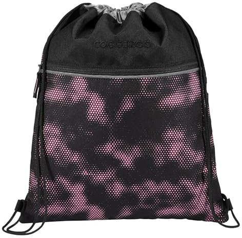 coocazoo Turnbeutel „Pink Illusion”, schwarz-pink, mit Reißverschlussfach und Kordelzug, reflektierende Elemente, Schlaufen zur Befestigung am Schulrucksack, 10 Liter, ab der 3. Klasse