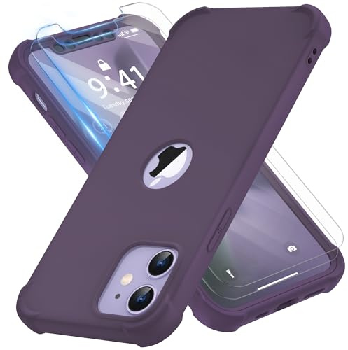 ORETECH for iPhone 12 Case 6.1, Shockproof Slim, Screen Protector, Purple | 15ft Military Grade Drop, Camera Lens Guard, 360 Silicone Rubber Bumper