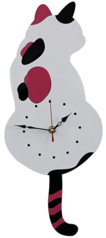 Zerodeko Katzen Wanduhr aus Acryl mit Schwanzpendel, Dekorativ | Lautloses Uhrwerk, Wandmontiert und Leicht zu Reinigen, Modernes Schlichtes Design für Haus und Zimmer