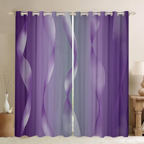 Homewish Gradient Lilac and Grey Blackout Curtains Ombre 2 Panels 66 Wx72 L Curtains & Drapes,Trippy Spiral Silver Wave Line Curtains,Abstract Art Room Decor Aesthetic