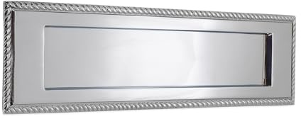 Infinity Decor Georgian Style 10” Solid Brass Sprung Letter Box Postal Plate for Front Doors (Polished Chrome)