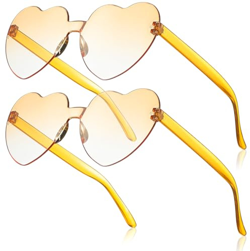 Fiada 2 Paar Sonnenbrille Herz Brille Herzform Lustige Partybrille zum JGA Hochzeit Valentinstag Fasching Kostüm Farbige Randlose Herzbrille für Frauen Damen