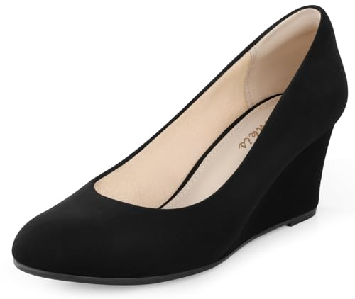 Ankis Comfortable Medium Heel Wedges Work Pumps Shoes for Dressy Spring Fall - 2.5Inch Black