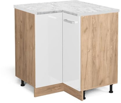 Vicco Eckunterschrank R-Line, Weiß Hochglanz, 75.6 cm AP Marmor, zur freien Kombination innerhalb modularer Küchensysteme