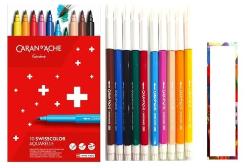 Caran d'Ache - Swisscolor Aquarellstift. Wasserlöslich und waschbar. 10 Stück + 1 Karte