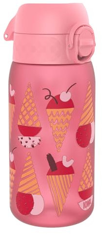 ion8 Kinder Trinkflasche, 350ml, Auslaufsicher, Einhandöffnung, Sichere Verriegelung, Spülmaschinenfest, BPA-frei, Tragegriff, Klappdeckel, Leicht zu Reinigen, Klimaneutral, Eiscreme