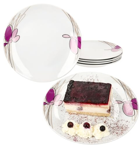 MamboCat Viola 6er Set Kuchenteller I Porzellan-Frühstücksteller mit Blumen-Dekor für 6 Personen I kleine Teller für Salat, Dessert, Fingerfood & Co.
