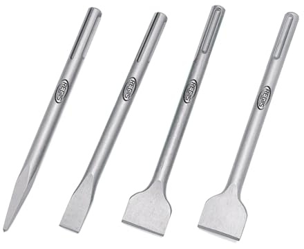 Regiis Tech 4 pcs SDS MAX 11 inch Chisel Set, Masonry Concrete Drill Bit Set, Tile Removal Chisel Bits for Rotary Hammer with Point Flat Tile Scraping Chisels