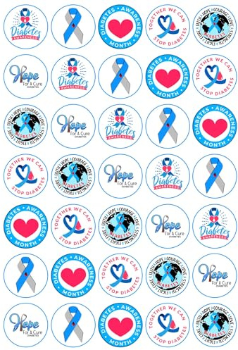 35 x Diabetes Awareness Mix Edible Wafer or Icing Cupcake Toppers Support Party Cake Decorations Perfect For Brownies Cookies Muffins & More! (Premium Icing Sheet)