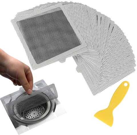EFUTURETIME 40 pcs Atrapa Pelos Ducha Rectangular Autoadhesivo Desechable, 15 cm x 15 cm, Filtro Adhesivo Flexible para Rejilla desague Ducha, Cocina, Baño, contra Atascos