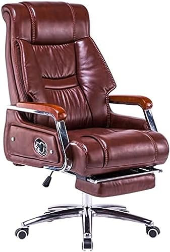 Chefsessel aus echtem Leder, 155° neigbar, bequem, für Zuhause, Mittagspause, Managerialstuhl, 250 kg Tragkraft, Rotbraun, 114, 120 x 50 cm