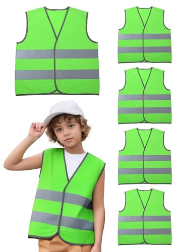 Adigau Ensemble de gilets réfléchissants pour enfants - Gilet de sécurité haute visibilité - Léger et respirant - Bandes réfléchissantes pour la sécurité, Lot de 5, vert, M