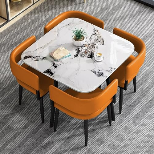 GQMYCDM Küchentisch und Stühle für 4 Esstisch mit Stühlen, Empfang Verhandlungstisch, Kleine Konferenzraumtische, Home Office Schreibtische, kräftige Metallbasis(Orange)