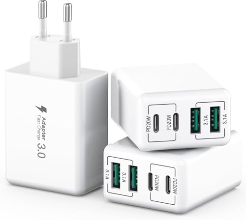 [3 Piezas] Cargador USB C de 40W, 4 Puertos USB C Bloque, Bloque de Carga rápida, Doble Puerto PD+QC, Conector de Pared multipuerto Tipo C Compatible con iPhone 11/12/13/14/15/Pro
