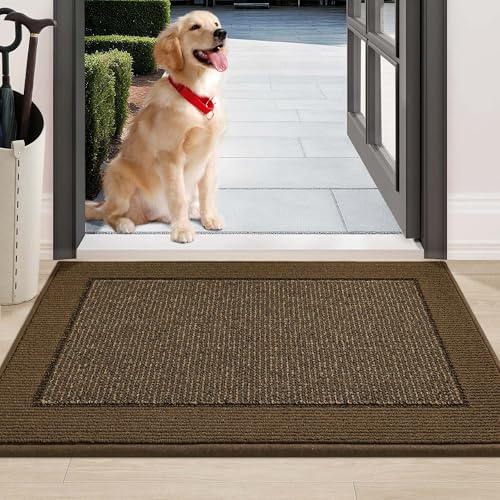 BEQHAUSE Indoor Door Mat 24 x 36, Dirt Trapper Door Mats Non-Slip Entryway Rugs Washable, Resist Dirt Absorbent Welcome Mat, Low Profile Floor Mats for Front Back Door and Entryway, Brown