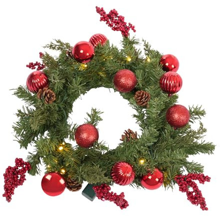 Türkranz Weihnachtskranz Künstlicher Adventskranz mit 15 LED und Timer für Weihnachtsatmosphäre