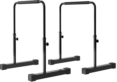HOMCOM Dip Barren Bars 2er Set Rutschfest Dip Station 80-100 cm Höhenverstellbar Fitness Parallettes für Muskeltraining und Krafttraining Stahl Schwarz
