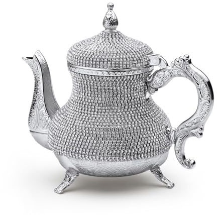 LaModaHome Handcrafted Turkish, Moroccan, Arabic Teapot/Pitcher with Rhinestones, Handmade Crystal Kettle, Decorative Carafe, 2.6 lb, 27 fl. oz. - Silver