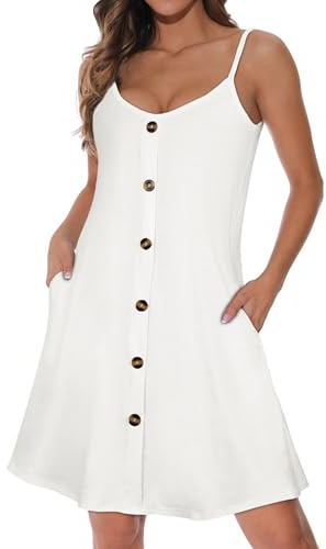 florynova Vestidos de verano para mujer, con tirantes delgados, sin mangas, cuello en V, vestido de playa con bolsillos