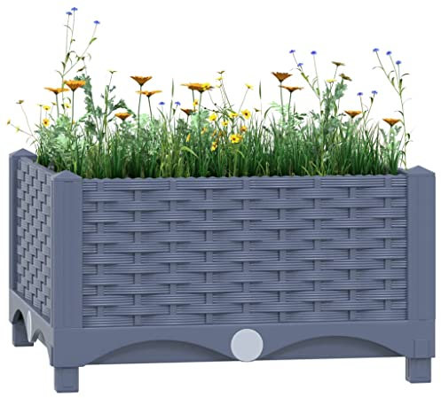 Baziroo Bac à fleurs extérieur - 40 x 40 x 23 cm - En polypropylène - Pour plantes et herbes aromatiques - Parterre de fleurs - Pour l'extérieur et les balcons - Gris