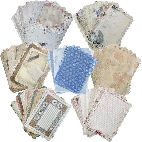 AIFUDA 75 Blatt Scrapbook-Papier, Spitzenkanten, Vintage-Tagebuch, Scrapbooking und Netzstrukturpapier, sortiertes Set für Tagebuch, Verzierung, DIY, Basteln, Raumdekoration, Wand