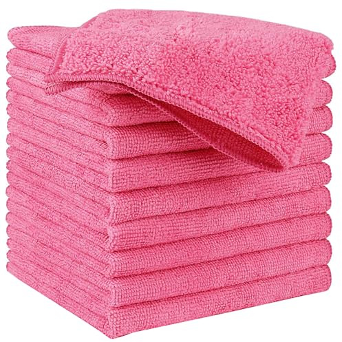 HIDMD Microfibre Cleaning Cloth, Microfiber Reusable Dish Cloths Kitchen Towels, Pack of 10 Pink 30cm x 30cm