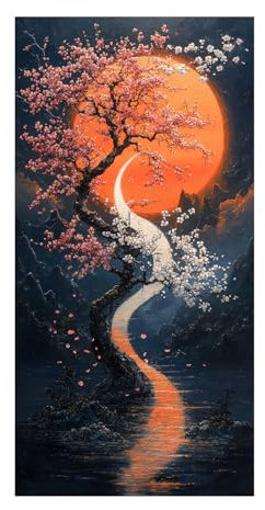 TODOAA Astratto Quadri Soggiorno Grande Albero della vita, Bellissimo scenario sugli alberi Pittura Moderni Poster da parete- Camera da letto Ufficio Decorazioni - 70x140cm Non incorniciato(rosa)