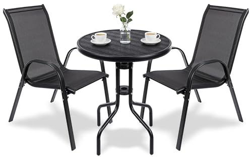 Campela Balkonmöbel Set Für Kleinen Balkon Wetterfest – Gartenmöbel 3-teilig Aus Metall – Outdoor Sitzgruppe Mit Tisch Und 2 Stühlen – Balkonmöbel 2 Personen Für Terrasse