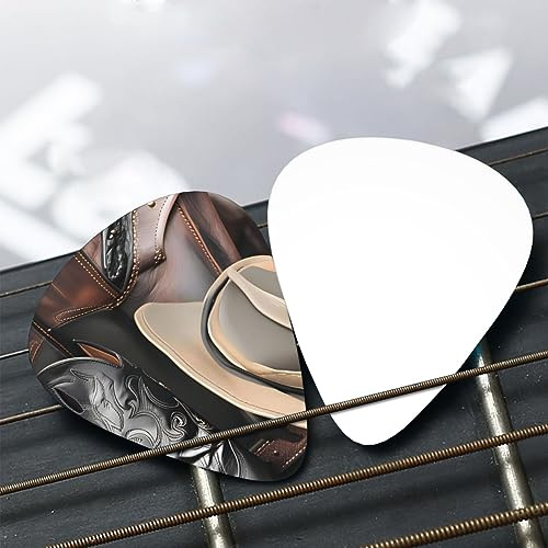 Cowboy Black Hat Western Boots - Juego de púas de guitarra (fino/mediano/grueso), ampliamente compatible con todo tipo de instrumentos de cuerda