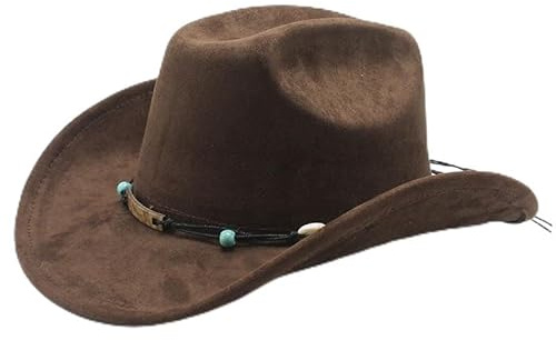 Niceyoeuk Cowboyhut für Damen und Herren, klassischer Cowboyhut mit breiter Krempe, Westernhut mit Gürtel, braun, Einheitsgröße