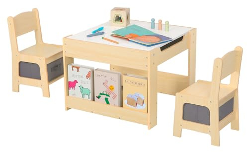 OOOK 4 in1 Kids Table and Chair Set with Storage Drawer and Book Rack