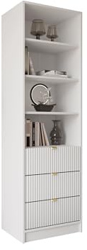 Mirjan24 Standregal Tireno 3SZ mit 3 Schubladen (Weiß) | Bücherregal mit geriffelten Fronten, goldfarbenen Griffen und Stauraum für Bücher, Deko und Accessoires, B/H/T: 60/180/40 cm