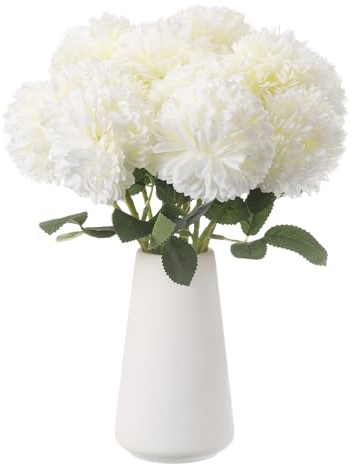 sourcing map 12pcs Artificial Chrysanthemum Ball Flower Faux Chrysanthemum Flowers Bouquet Silk Fake Mum Flower for Home Garden Wedding Party Decoration, White