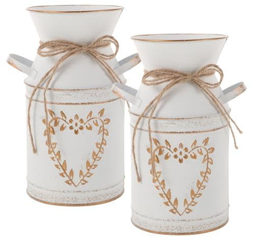 Mobestech 2pcs Vintage Flower Vase Farmhouse Style Metal Decorative Vase Rustic Jug for Flowers