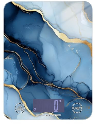 Bilancia digitale portatile in marmo argento blu navy per alimenti 5 kg/5 g, piccola bilancia digitale da cucina con 4 unità per preparare i pasti (batterie non incluse)