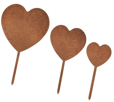 Pack Of 3 Heart Metal Stakes Weather Resistant Garden Decors For Valentines Day And Pet Memorials Decoration Rust Look Garden Stake