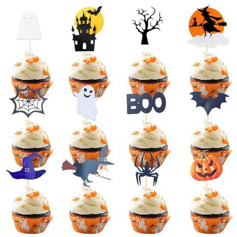 Snyvpra 53 Stück Cupcake Toppers, 13 Stile Halloween Kuchen Deko, Halloween Cupcake Deko, Für Kuchen Muffin Käseplatte Vorspeisen Dekor