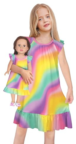 LQSZ Matching Girl and Doll Summer Clothes Gown Outfit Short Sleeves Dress for Toddler Girls & 18 Dolls Clothes 11 12t
